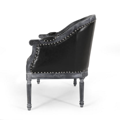 Sofa, 50 Inch, Button Tufted Design, Birch Wood, Black Faux Leather