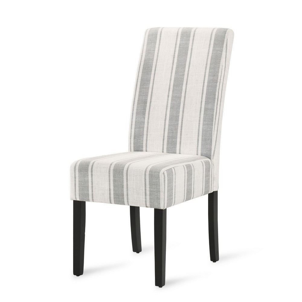Dinner Chair Set of 2, Retro Style Armless Design, White Gray Stripes