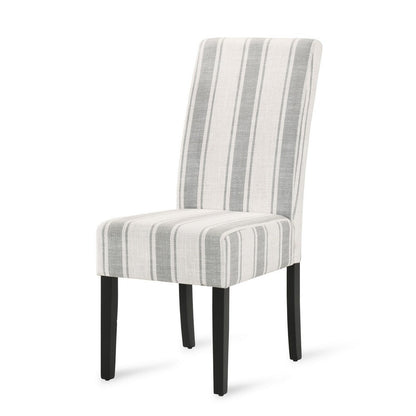 Dinner Chair Set of 2, Retro Style Armless Design, White Gray Stripes