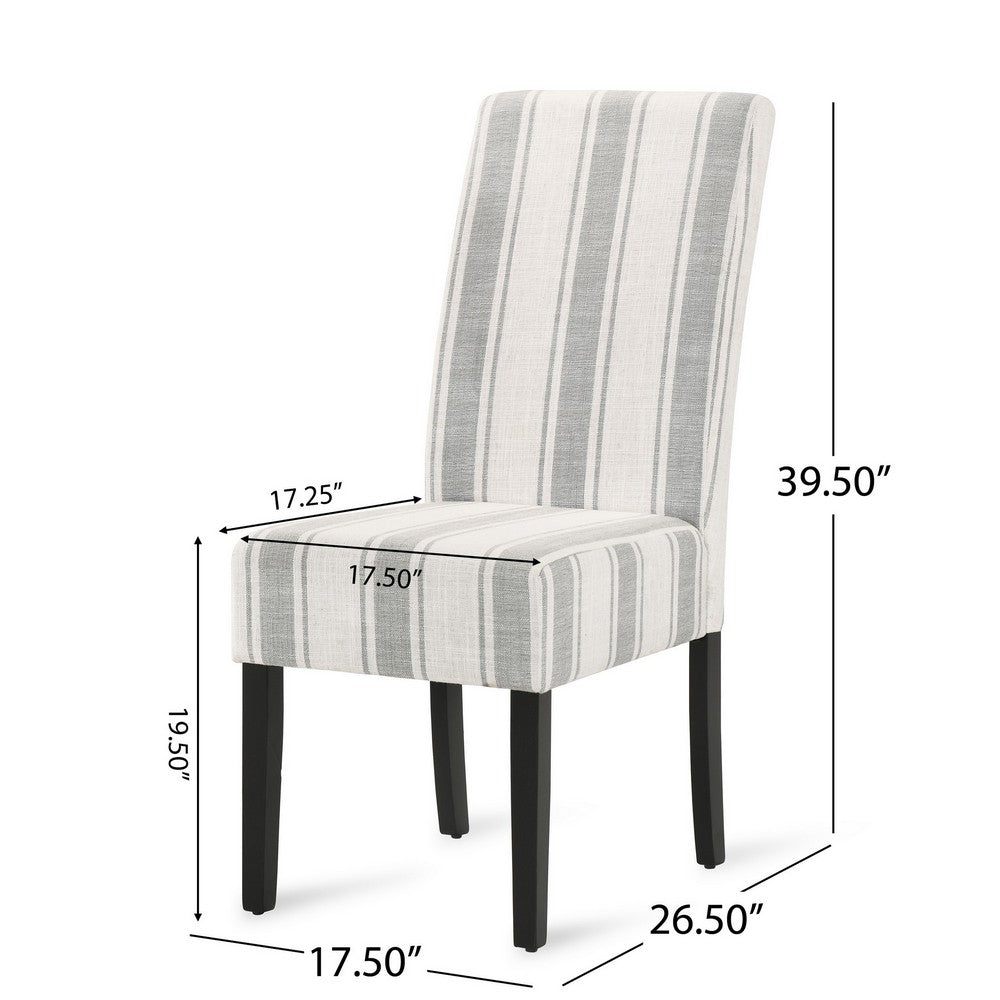 Dinner Chair Set of 2, Retro Style Armless Design, White Gray Stripes