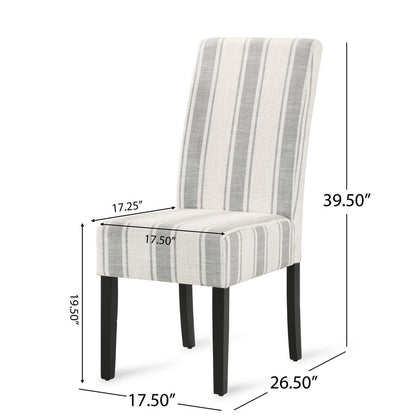 Dinner Chair Set of 2, Retro Style Armless Design, White Gray Stripes