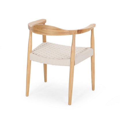 Accent Armchair, White Rope Woven Style Seat, Natural Brown Ash Wood