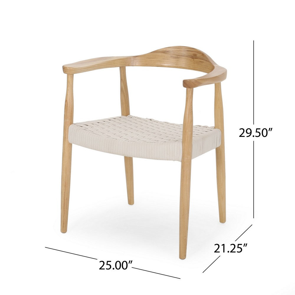 Accent Armchair, White Rope Woven Style Seat, Natural Brown Ash Wood