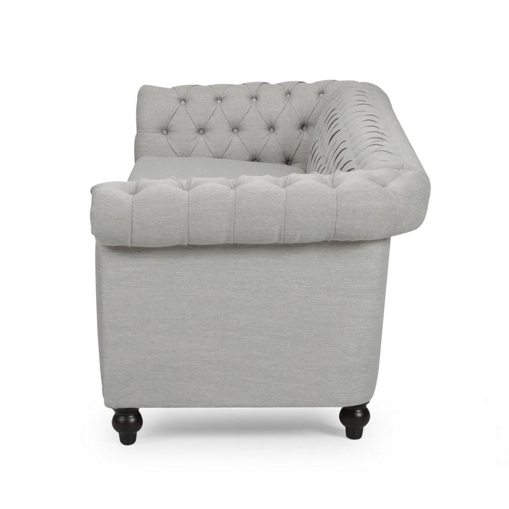 Sofa, 85 Inch Chesterfield Light Gray Button Tufted Fabric Design