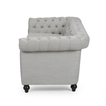 Sofa, 85 Inch Chesterfield Light Gray Button Tufted Fabric Design