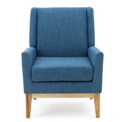 Accent Club Chair, Smooth Textured Design Blue Microfiber, Brown Wood