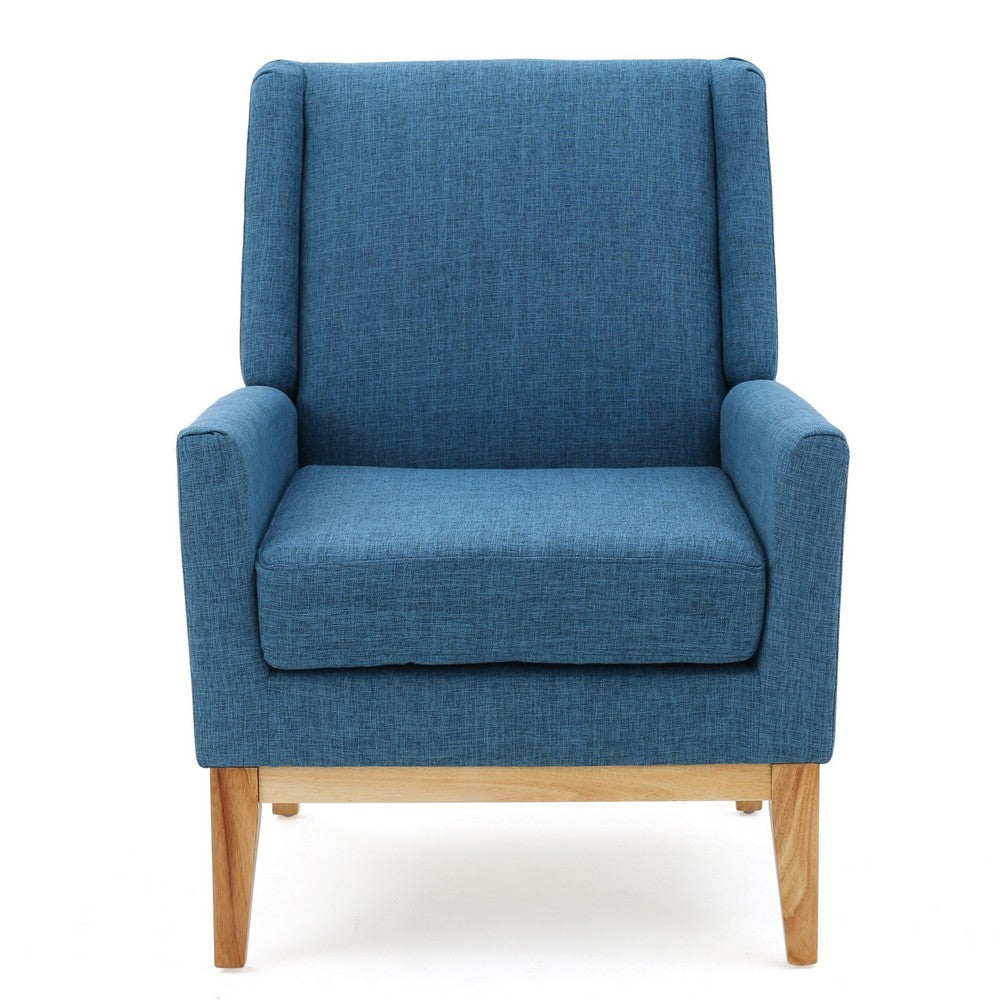 Accent Club Chair, Smooth Textured Design Blue Microfiber, Brown Wood