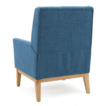Accent Club Chair, Smooth Textured Design Blue Microfiber, Brown Wood
