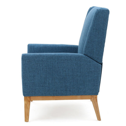 Accent Club Chair, Smooth Textured Design Blue Microfiber, Brown Wood