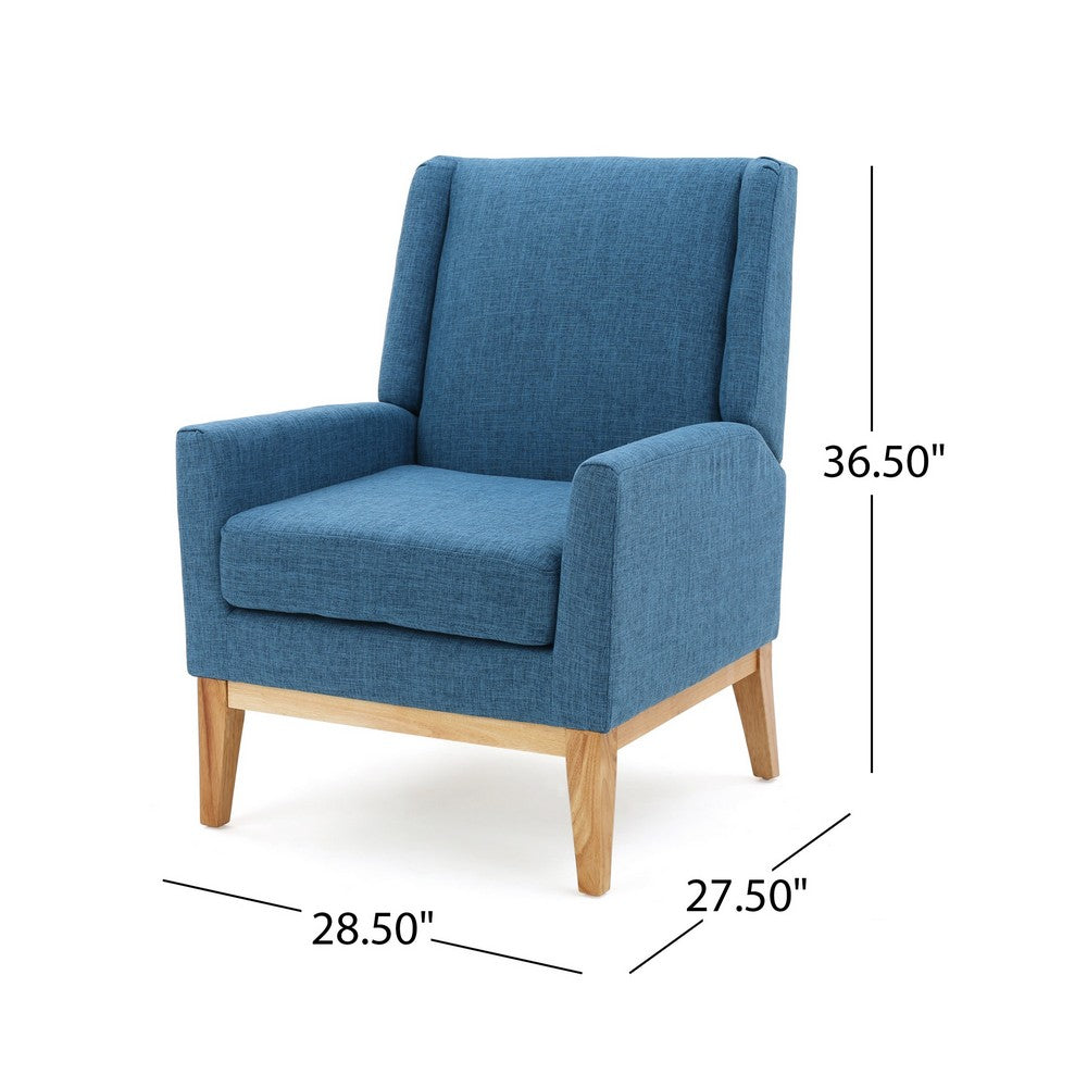 Accent Club Chair, Smooth Textured Design Blue Microfiber, Brown Wood