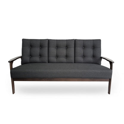 Sofa, 66 Inch, Button Tufted Design Dark Gray Fabric, Birch Wood