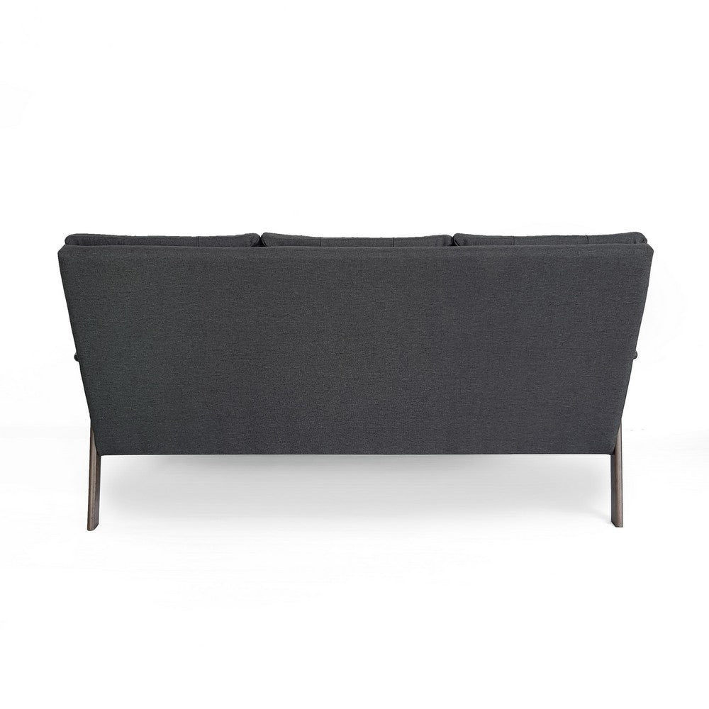 Sofa, 66 Inch, Button Tufted Design Dark Gray Fabric, Birch Wood