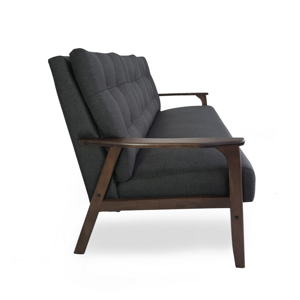 Sofa, 66 Inch, Button Tufted Design Dark Gray Fabric, Birch Wood