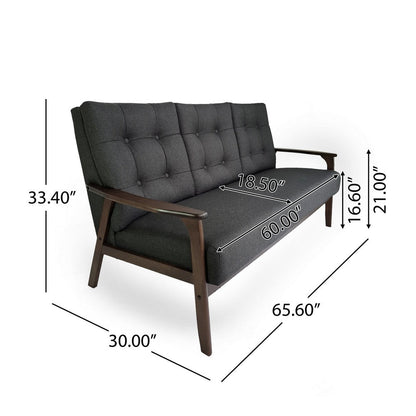 Sofa, 66 Inch, Button Tufted Design Dark Gray Fabric, Birch Wood