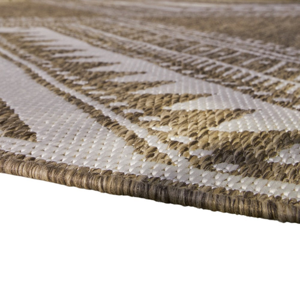 John 5 x 7 Medium Area Rug, Tribal Inspired Boho Pattern, Brown Ivory