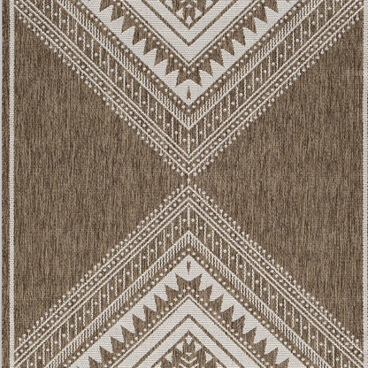 John 5 x 7 Medium Area Rug, Tribal Inspired Boho Pattern, Brown Ivory