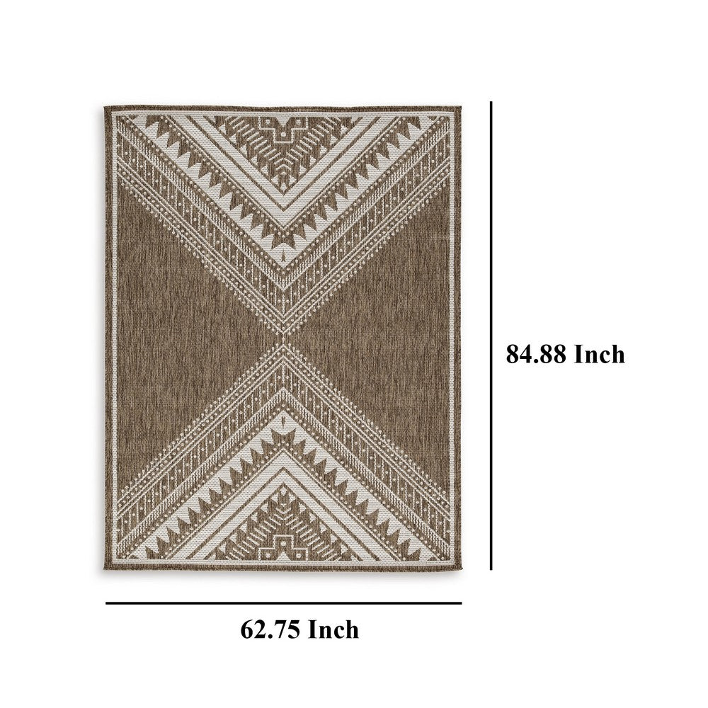 John 5 x 7 Medium Area Rug, Tribal Inspired Boho Pattern, Brown Ivory