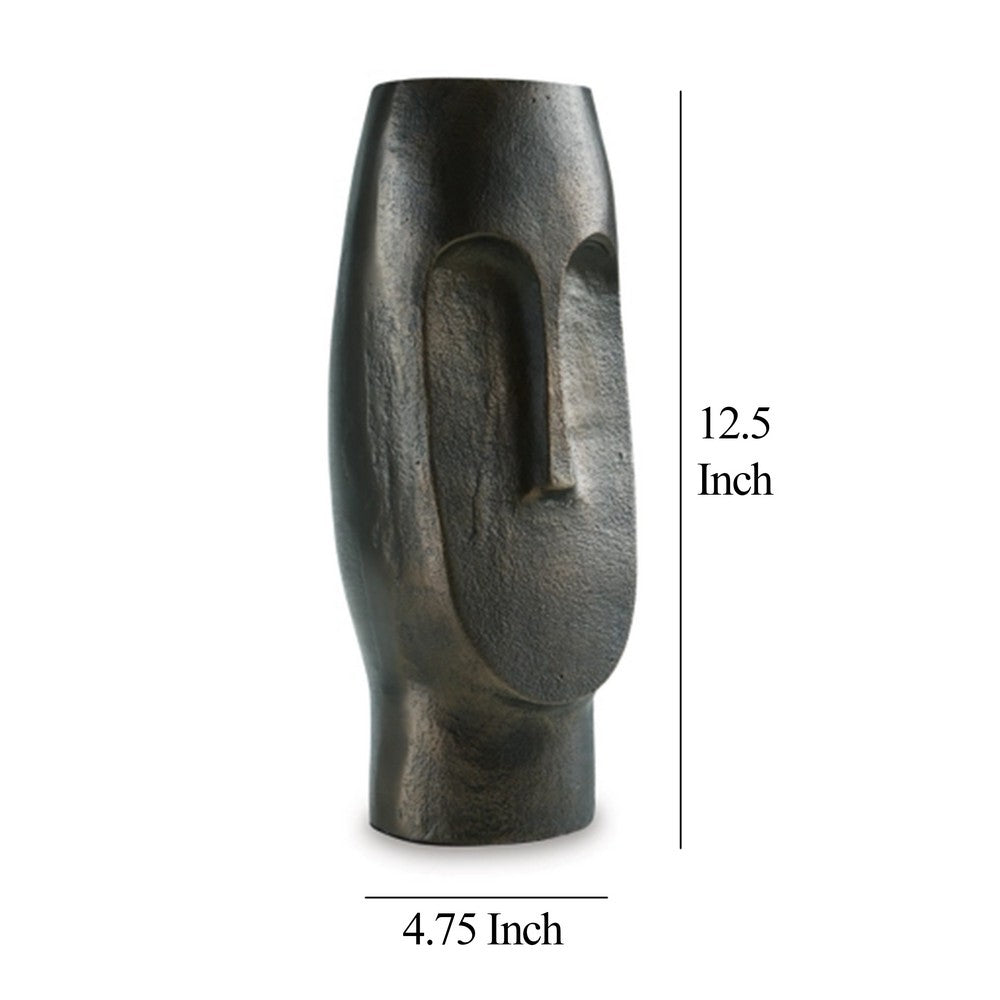 Vase, Abstract Decorative Figurine of a Head, 13 Inch Bronze Aluminum