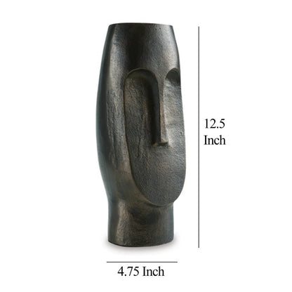 Vase, Abstract Decorative Figurine of a Head, 13 Inch Bronze Aluminum
