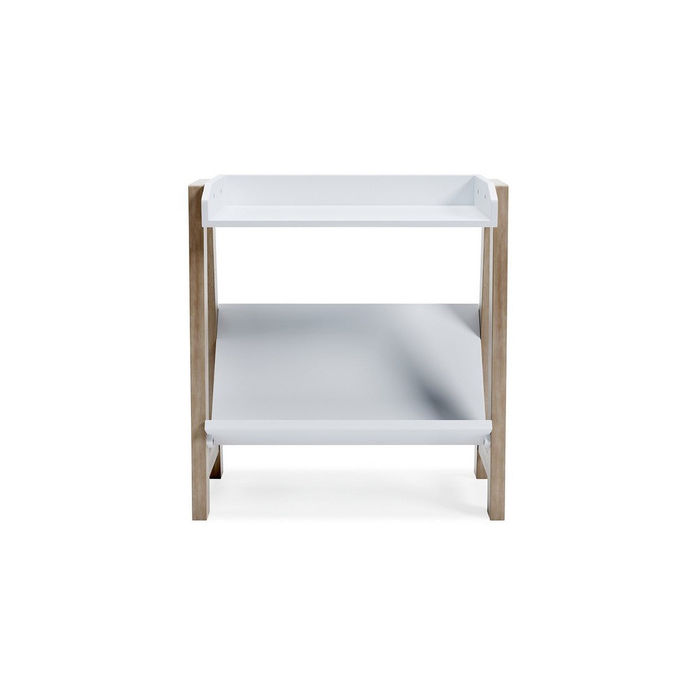 Arid Bookshelf Side Table, 29 Inch, Gallery Rail, Light Brown, White