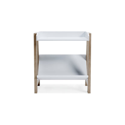 Arid Bookshelf Side Table, 29 Inch, Gallery Rail, Light Brown, White