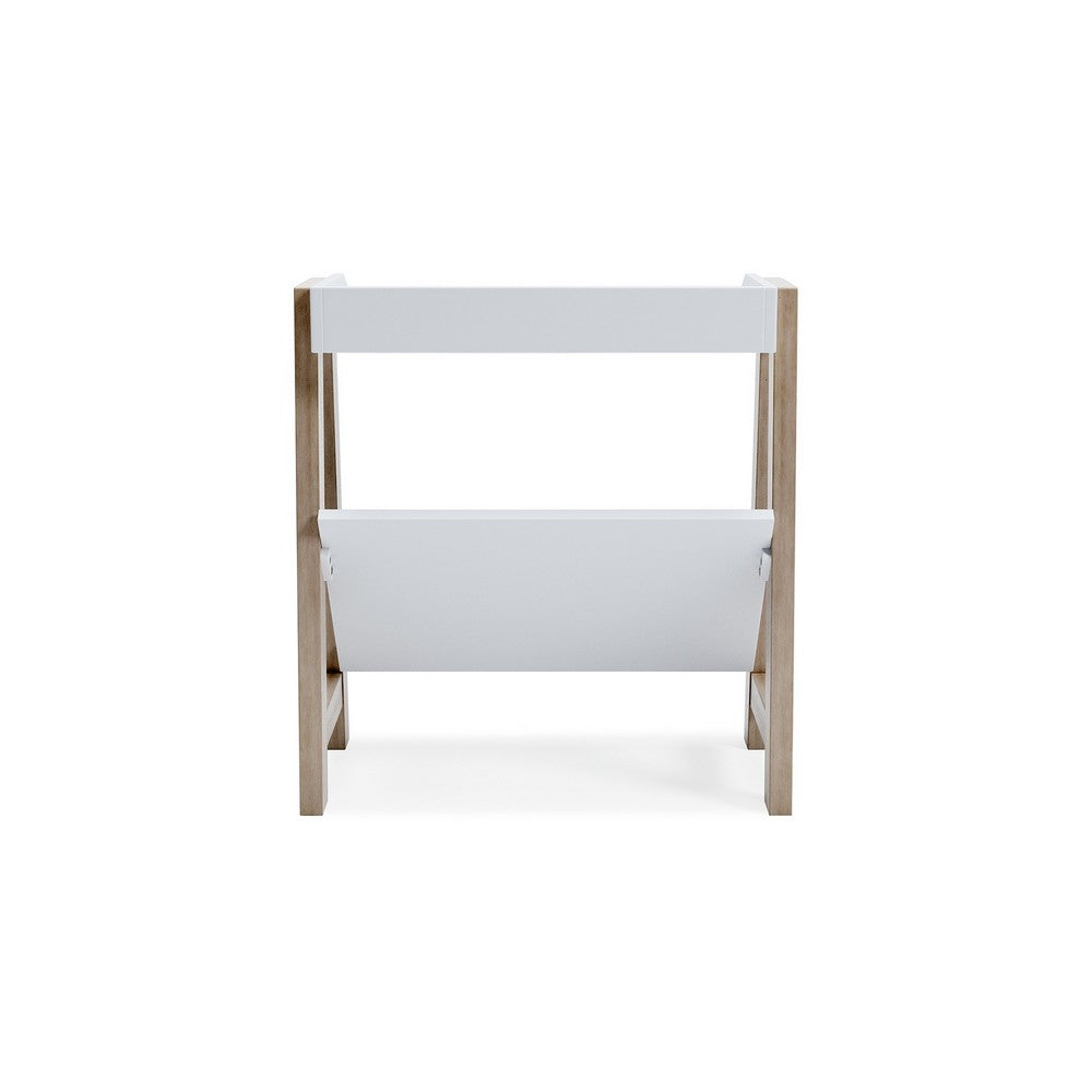 Arid Bookshelf Side Table, 29 Inch, Gallery Rail, Light Brown, White