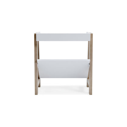 Arid Bookshelf Side Table, 29 Inch, Gallery Rail, Light Brown, White