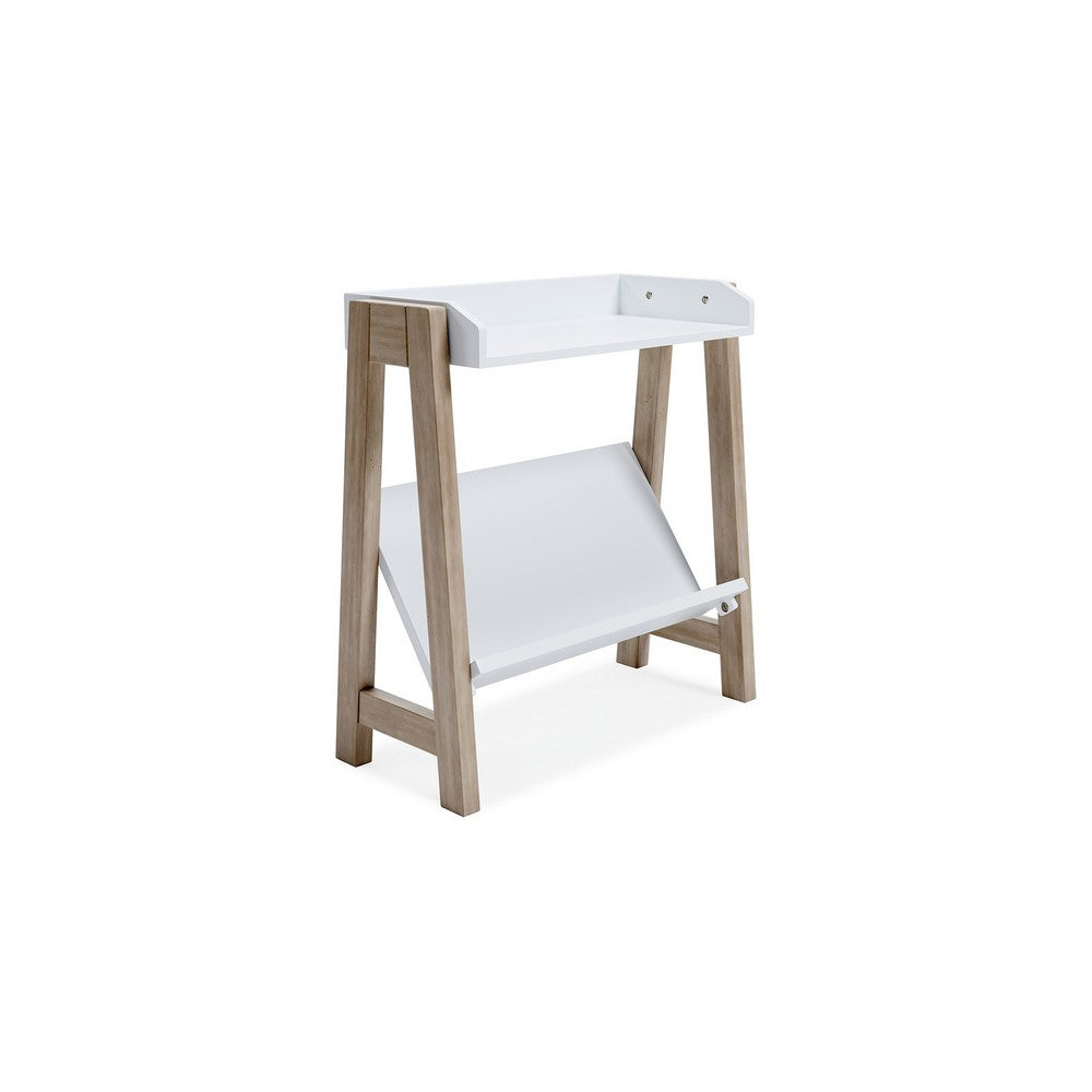Arid Bookshelf Side Table, 29 Inch, Gallery Rail, Light Brown, White
