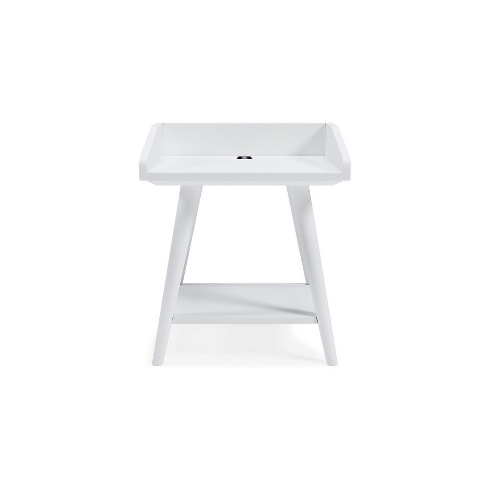 Arid Accent Table, 22 Inch, Gallery Rail Tray Top, White Wood