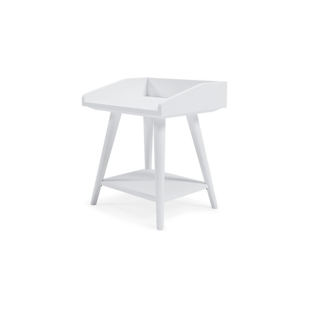 Arid Accent Table, 22 Inch, Gallery Rail Tray Top, White Wood