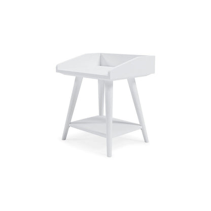 Arid Accent Table, 22 Inch, Gallery Rail Tray Top, White Wood