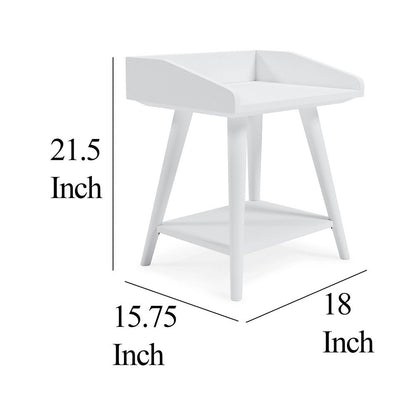 Arid Accent Table, 22 Inch, Gallery Rail Tray Top, White Wood