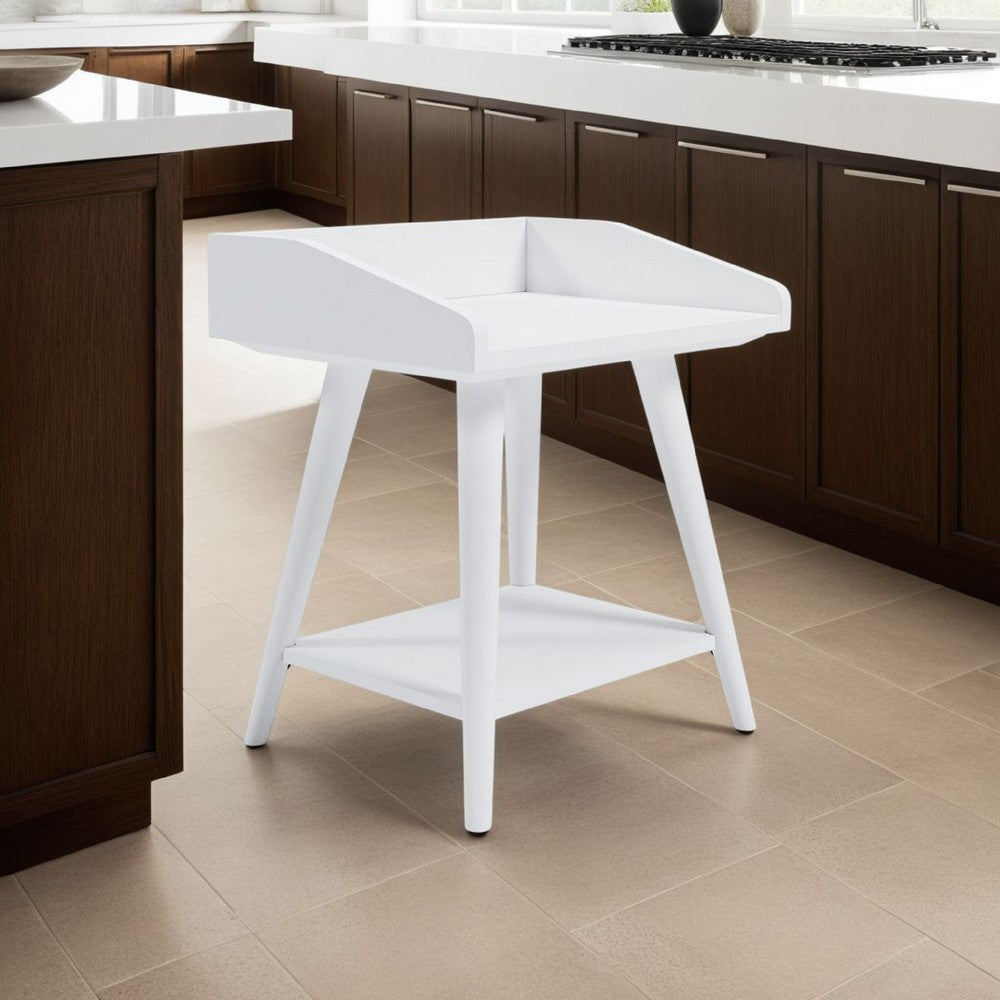 Arid Accent Table, 22 Inch, Gallery Rail Tray Top, White Wood