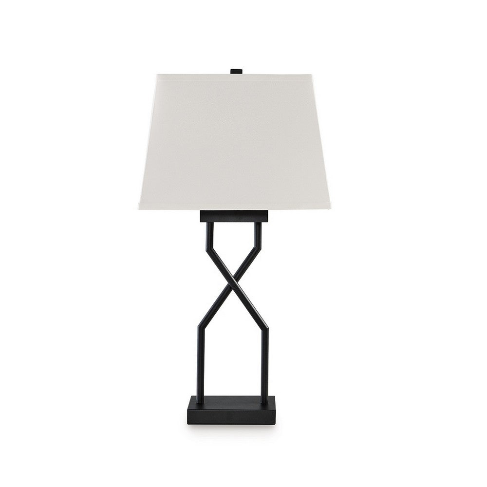 Table Lamp Set of 2, Empire Fabric Shade, Black Geometric Base w USB
