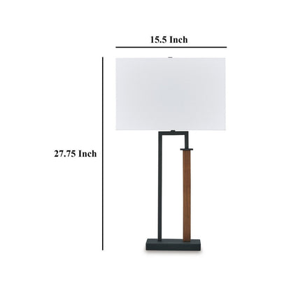 Table Lamp Set of 2, Curved Wired Bronze Base, White Fabric Shade