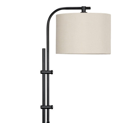 Mney Floor Lamp, Adjustable Arm, White Drum Shade, 60 Inch Black Metal