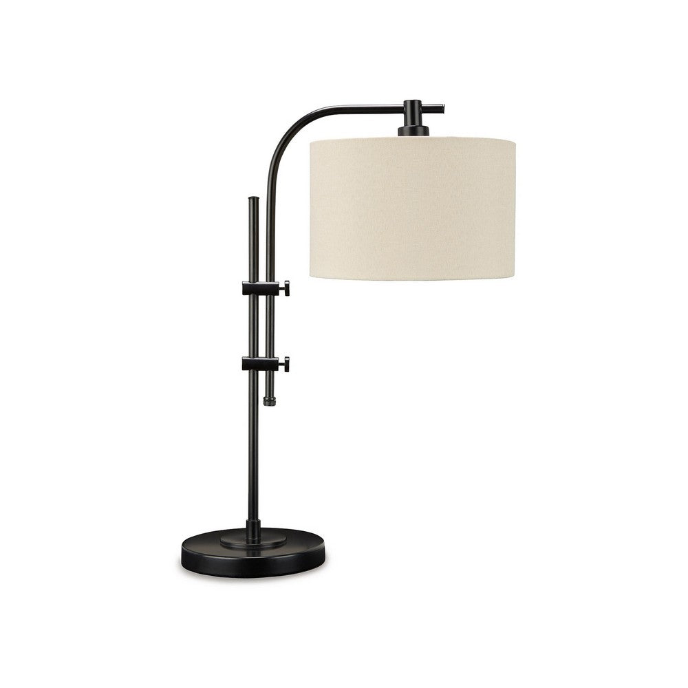 Mney Accent Lamp, Adjustable Arm, White Drum, 26 Inch Black Metal
