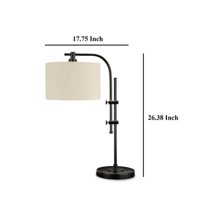 Mney Accent Lamp, Adjustable Arm, White Drum, 26 Inch Black Metal