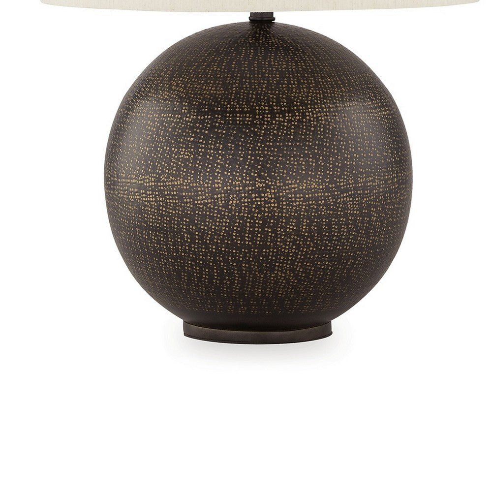 Soy Table Lamp, White Drum Shade, Gold Accent Black Round Base 27 Inch
