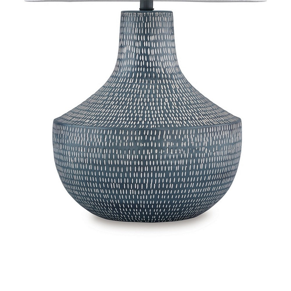 Lym Table Lamp, Gray Hammered Metal Base, White Fabric Shade 28 Inch