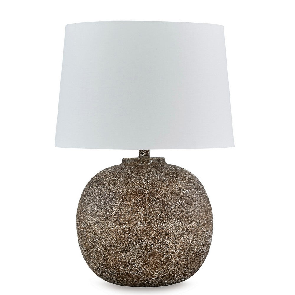 Vesy Table Lamp, Brown Abstract Impressions, 25 Inch Round Metal Base