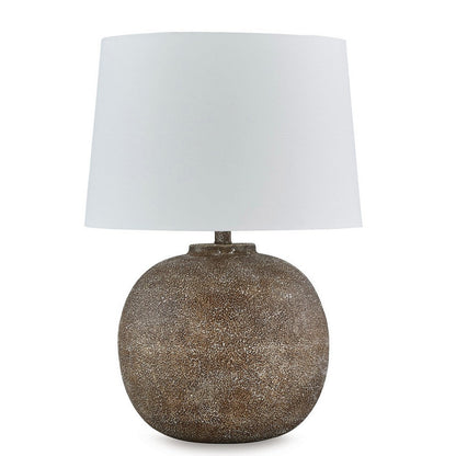 Vesy Table Lamp, Brown Abstract Impressions, 25 Inch Round Metal Base
