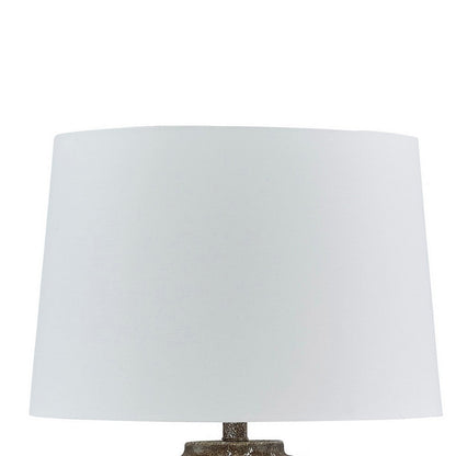 Vesy Table Lamp, Brown Abstract Impressions, 25 Inch Round Metal Base