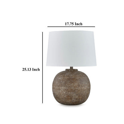 Vesy Table Lamp, Brown Abstract Impressions, 25 Inch Round Metal Base