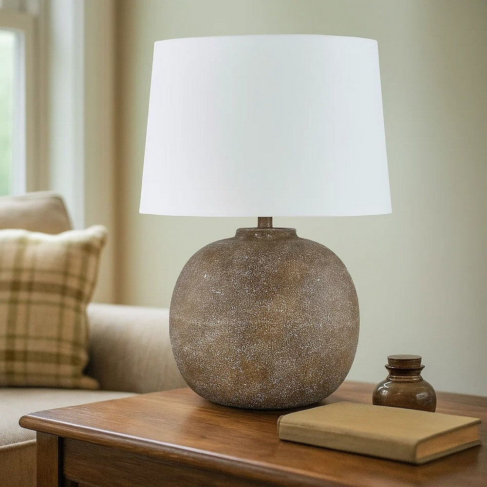 Vesy Table Lamp, Brown Abstract Impressions, 25 Inch Round Metal Base