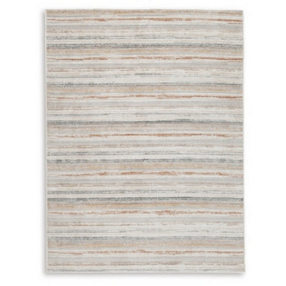 Neyo 8 x 10 Large Area Rug, Machine Woven White Brown Striped Pattern