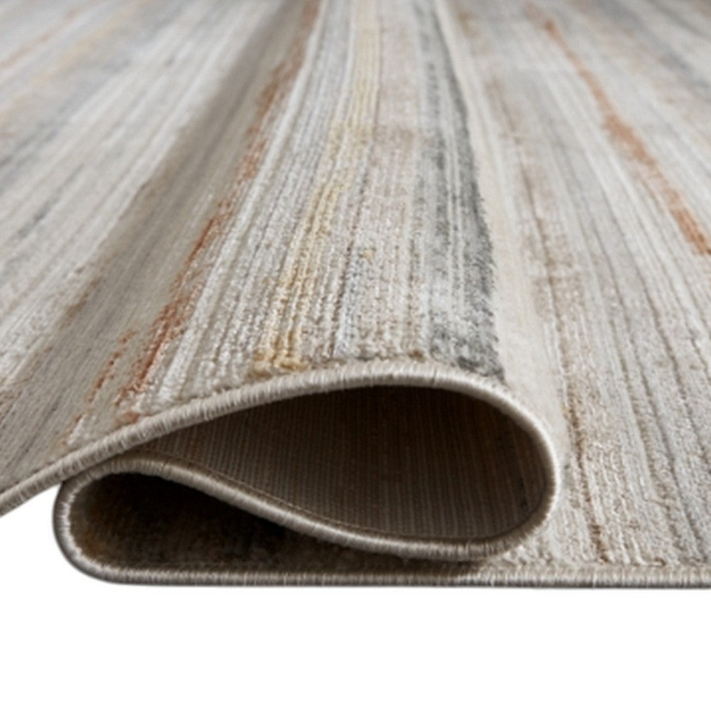 Neyo 8 x 10 Large Area Rug, Machine Woven White Brown Striped Pattern