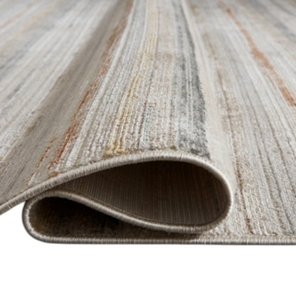 Neyo 8 x 10 Large Area Rug, Machine Woven White Brown Striped Pattern