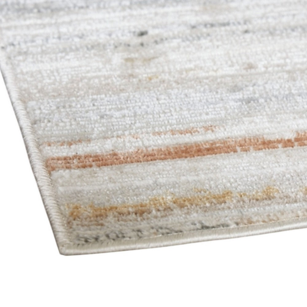 Neyo 8 x 10 Large Area Rug, Machine Woven White Brown Striped Pattern