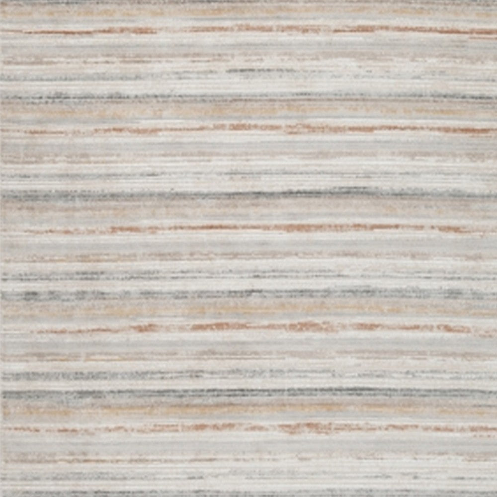 Neyo 8 x 10 Large Area Rug, Machine Woven White Brown Striped Pattern